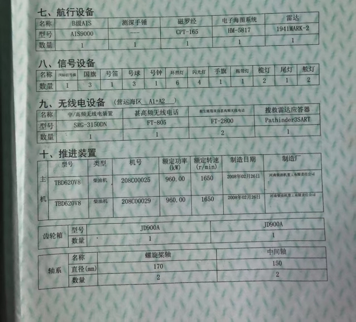 A4219 出售沿海CCS沿海普通拖船一艘，造完工日期2009年1月，船体部分，总长	28.20	m	船长	25.60	m	满载水线长	26.83	m，船宽	9.50	m	型深 4.30	m	主机河柴1300马力两台，共2600马力，喜欢的老板赶紧联系。 (7)