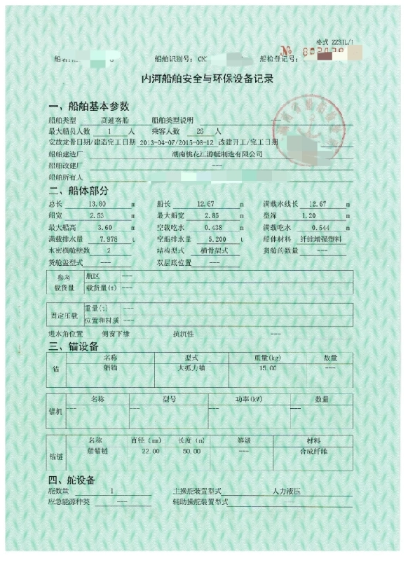 A4115 出售内河B级高速客船一艘，最大船员人数1人 乘客人数 26 人	，建造完工日期2013-04-07，船体部分
总长 13.8米，船宽	2.53	米最大船宽，2.85米，zc证书齐全，奥玛明盘12 万！ (8)
